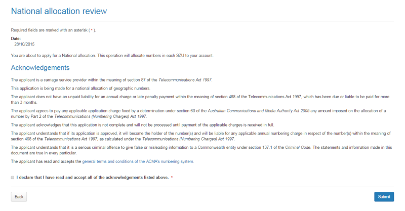 National allocation review page