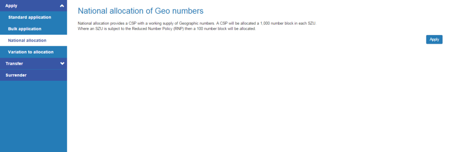 National allocation of Geo numbers page