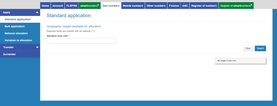 Standard application page