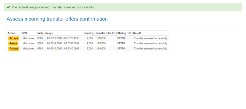 Assess incoming transfer offers confirmation page