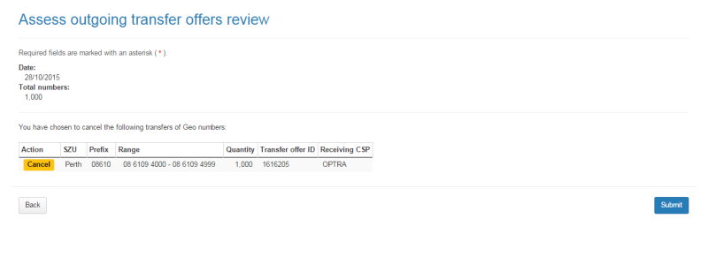 Assess outgoing transfer offers review page