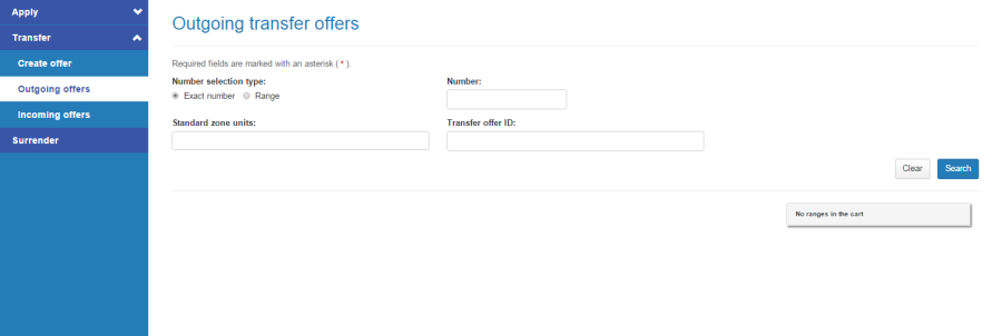 Outgoing transfer offers page