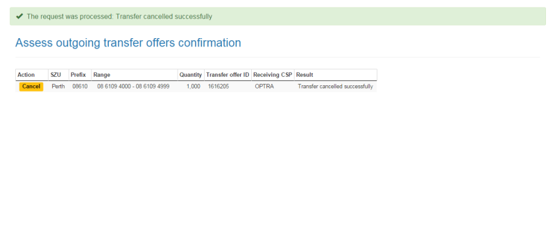 Assess outgoing transfer offers confirmation page