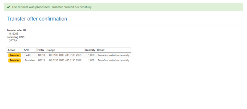 Transfer offer confirmation page