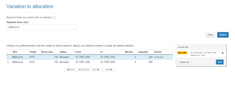 Variation to allocation page cart