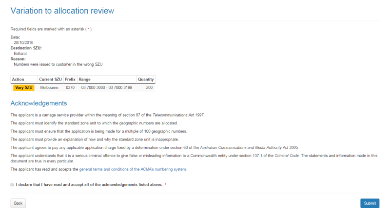 Variation to allocation review page