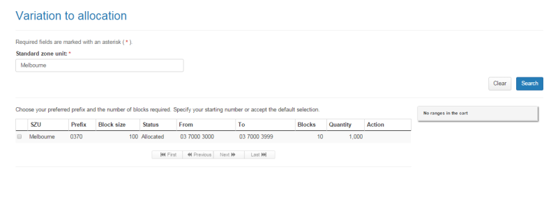 Variation to allocation page search results