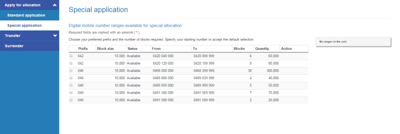 Special application page