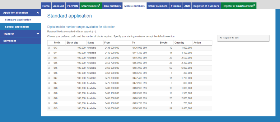 Standard application page