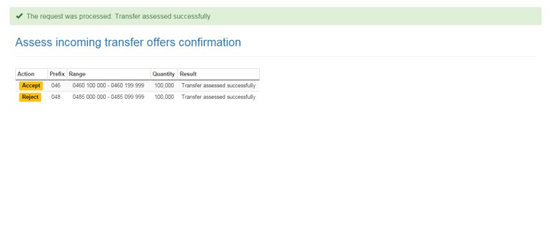 Assess incoming transfer offers confirmation