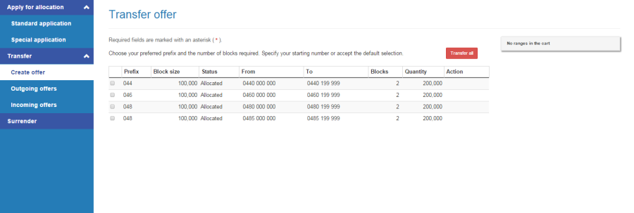 Transfer offer page
