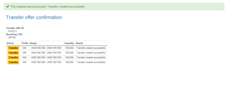 Transfer offer confirmation page