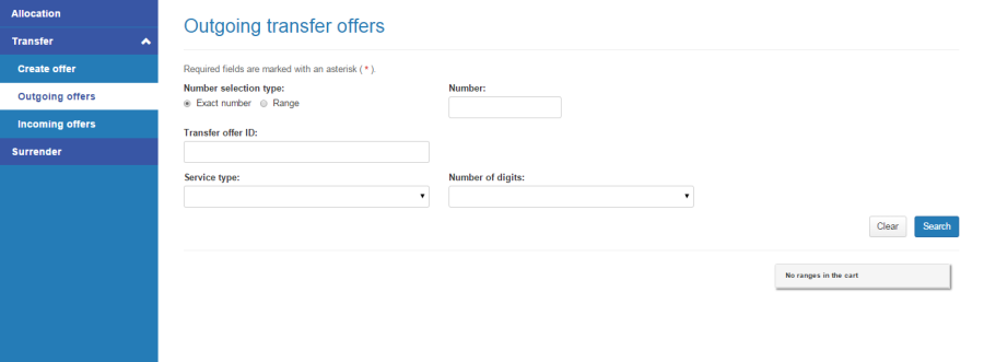 Outgoing transfer offers page