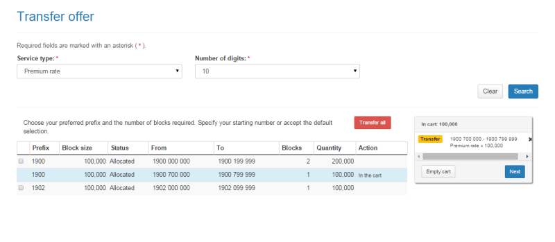 Transfer offer page carts