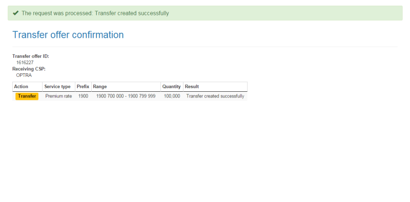 Transfer offer confirmation page