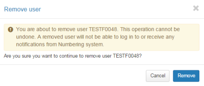 Remove user dialog box