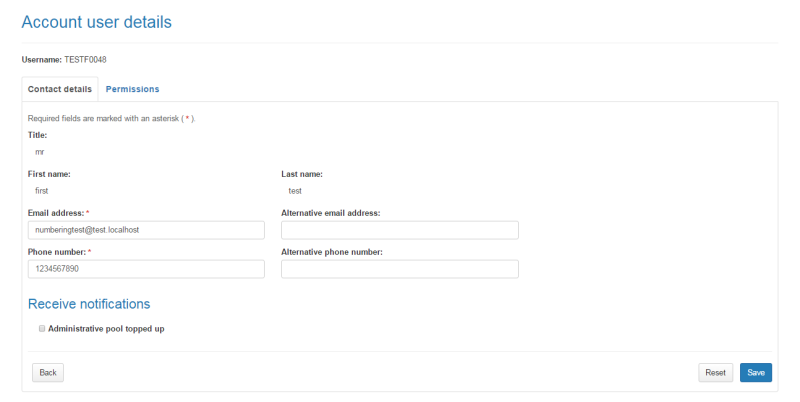 Account user details page