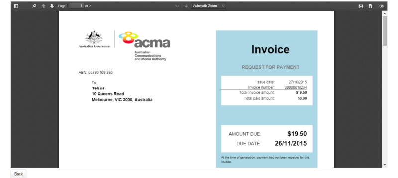 Invoice viewer window