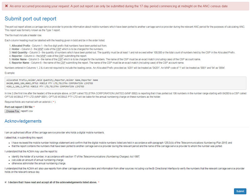 Submit port out report warning