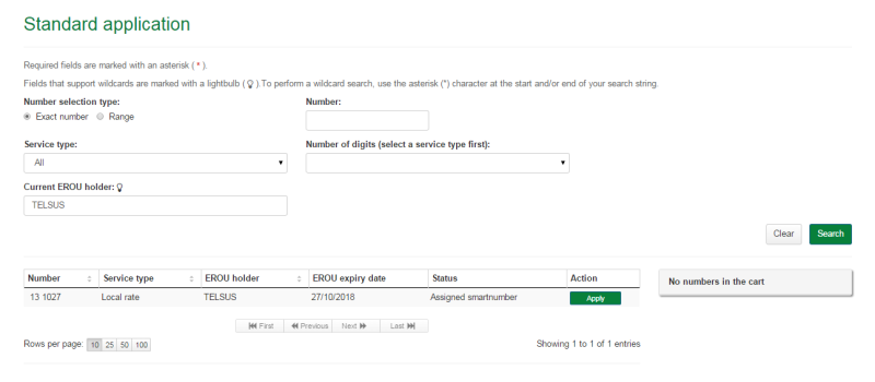 Standard application search results