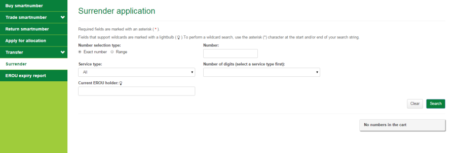 Surrender application page