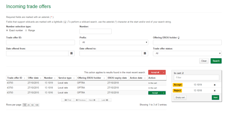 Incoming trade offers cart