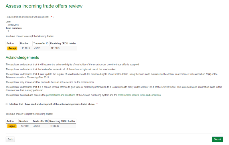 Assess incoming trade offers review page