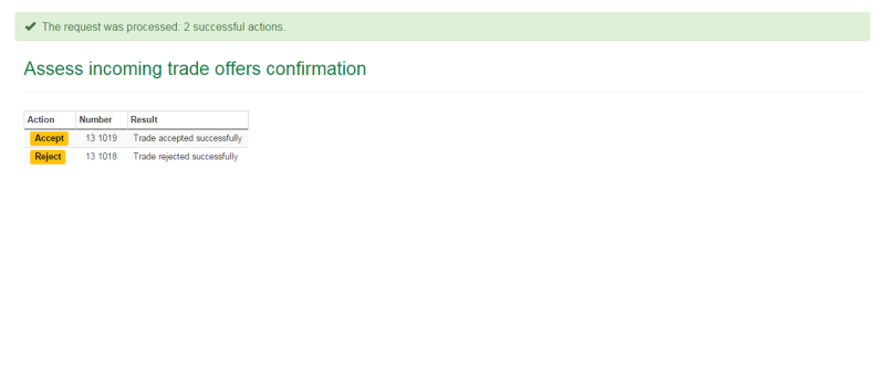 Assess incoming trade offers confirmation page
