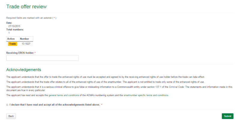Trade offer review page