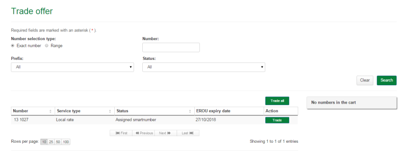 Trade offer search results