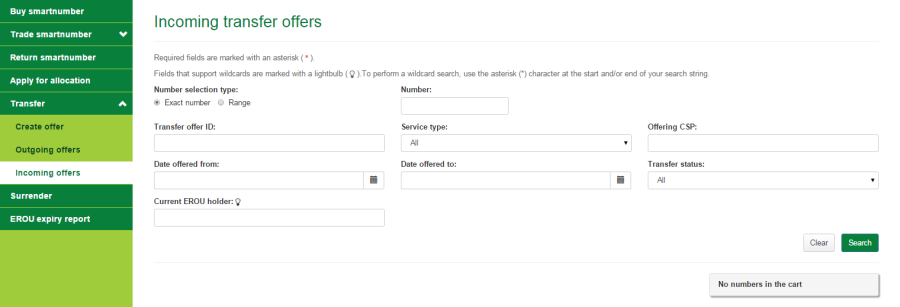 Incoming transfer offers page