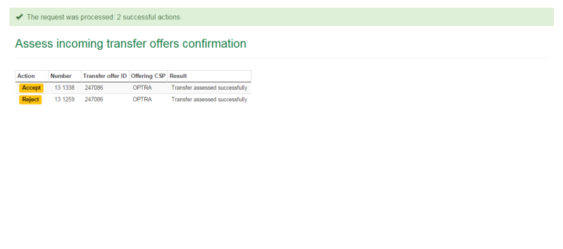 Assess incoming transfer offers confirmation