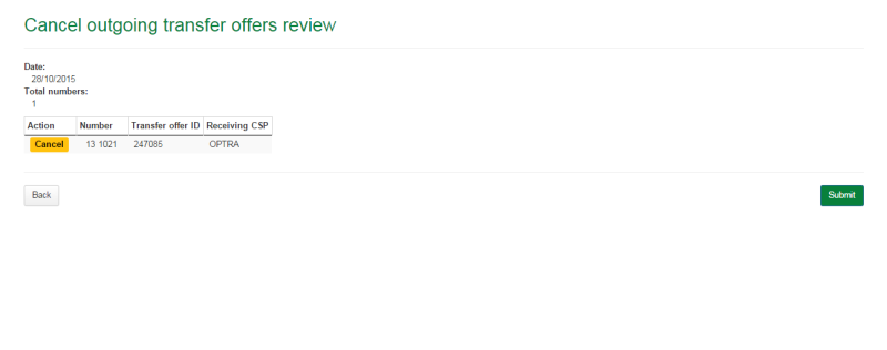 Cancel outgoing transfer offers review page